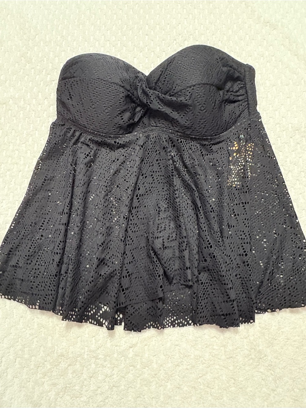 Black Strapless Crochet Swimdress tankini top ONLY